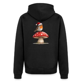 Robin en chapeau de Père Noël sur un champignon rouge - Veste à capuche bio Premium Unisexe - noir - Dos - Nico (187cm)