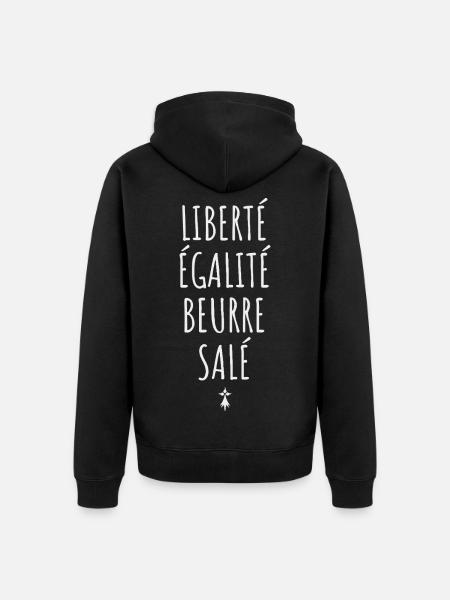 Liberté Égalité Beurre Salé Humour Breton - Veste à capuche bio Premium Unisexe - noir