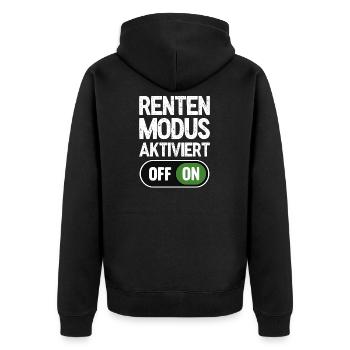 Rentenmodus aktiviert - Unisex Premium Bio Zip Hoodie - Schwarz - Hinten - Nico (187cm)