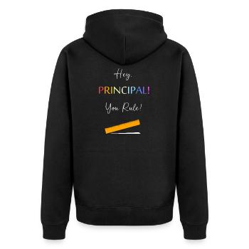 Schulleiter Schulleitung Schule Rektor Direktor - Unisex Premium Bio Zip Hoodie - Schwarz - Hinten - Nico (187cm)