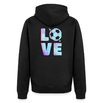Love Football T-Shirt – Sport & Heart Design - Unisex Premium Organic Zip Hoodie - black - Back - Nico (187cm)
