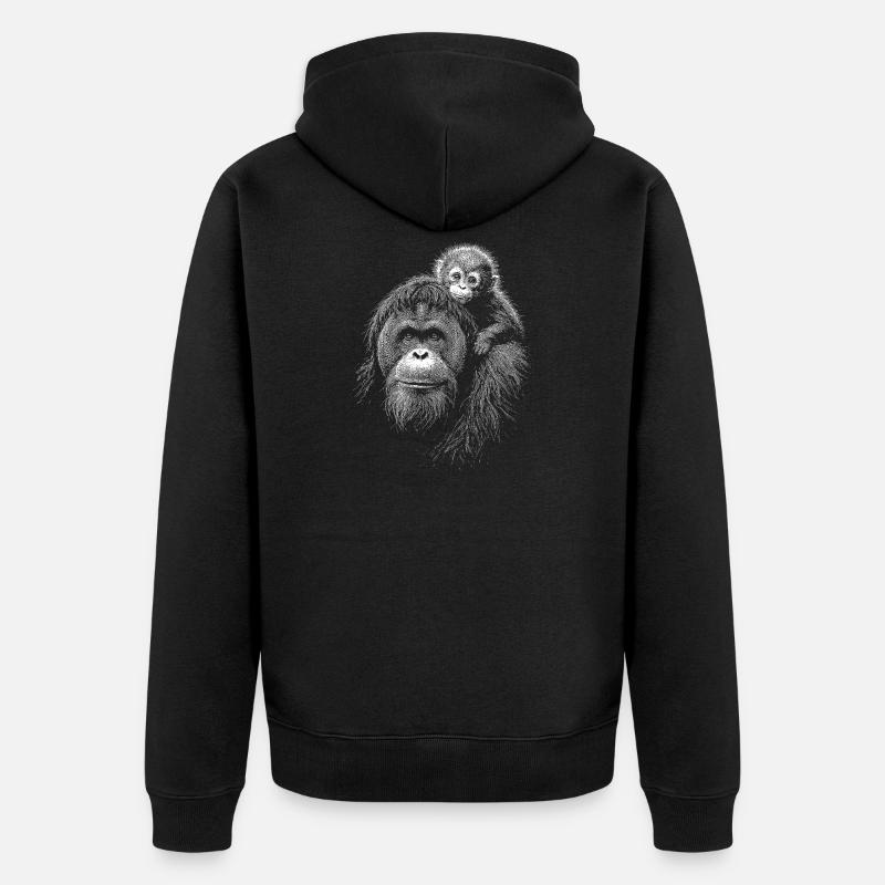 Orangutan Mutter mit Jungem Silhouette - Unisex Premium Bio Zip Hoodie - Schwarz