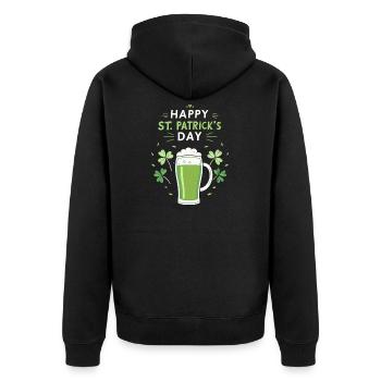 Green St. Patrick's Day Glass and Shamrocks - Unisex Premium Organic Zip Hoodie - black - Back - Nico (187cm)