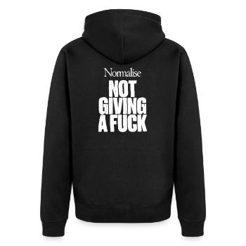 Normalise not giving a fuck - Unisex Premium Organic Zip Hoodie - black - Back - Nico (187cm)