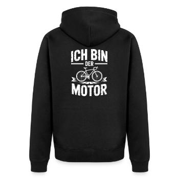 Ich bin der Motor Fahrradmotiv - Unisex Premium Bio Zip Hoodie - Schwarz - Hinten - Nico (187cm)