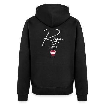 Riga Latvia, elegant design Riga - Unisex Premium Organic Zip Hoodie - black - Back - Nico (187cm)
