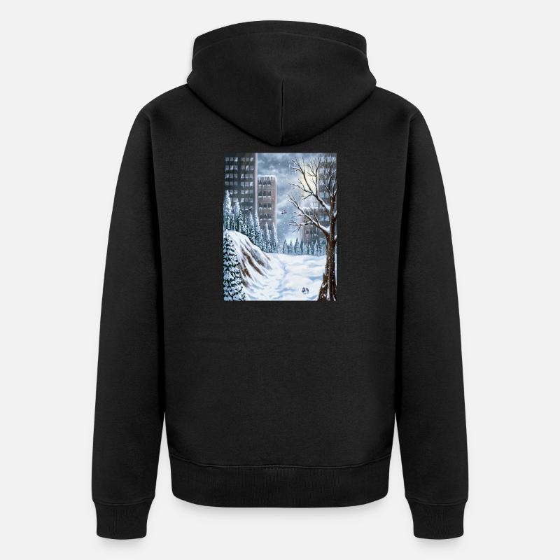 Hiver urbain parmi les gratte-ciel - Veste à capuche bio Premium Unisexe - noir