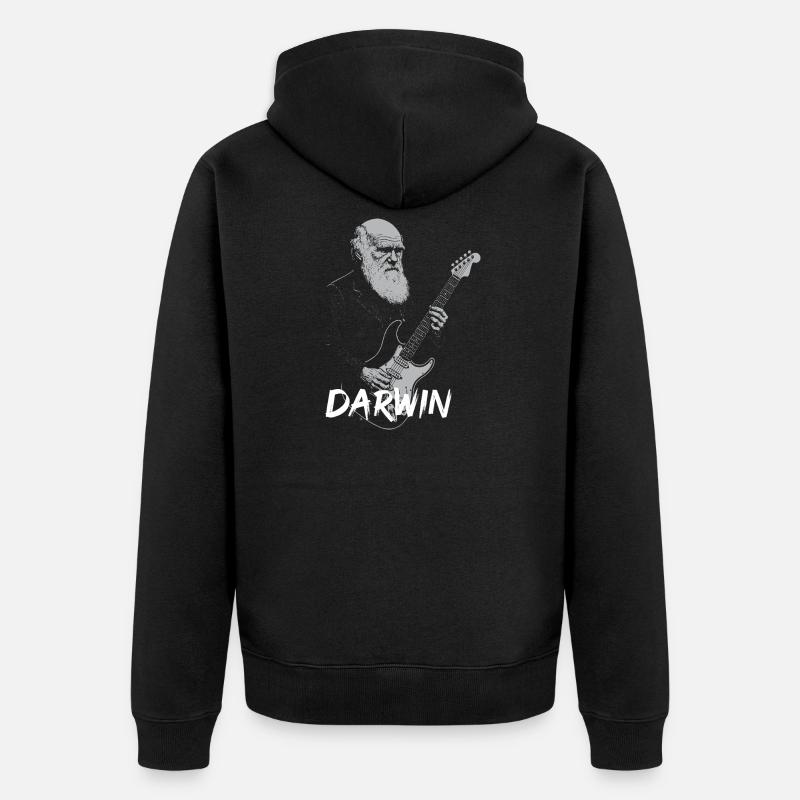Darwin jouant de la guitare Evolution - Veste à capuche bio Premium Unisexe - noir