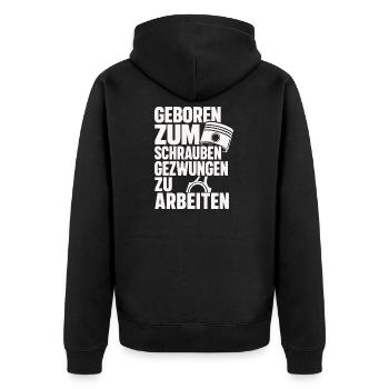 Geschraubt statt gezwungen - Unisex Premium Bio Zip Hoodie - Schwarz - Hinten - Nico (187cm)