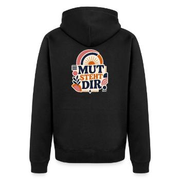 Mut steht dir – Positives Statement - Unisex Premium Bio Zip Hoodie - Schwarz - Hinten - Nico (187cm)
