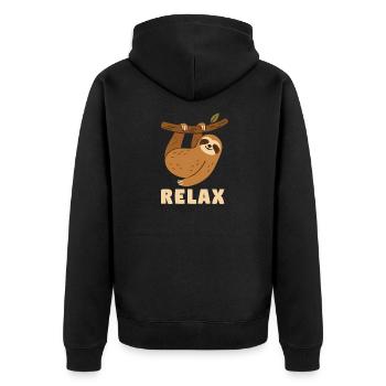 Relax - Unisex Premium Bio Zip Hoodie - Schwarz - Hinten - Nico (187cm)