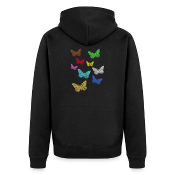 Neon Schmetterlinge  - Unisex Premium Bio Zip Hoodie - Schwarz - Hinten - Nico (187cm)