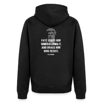 Fate Leads: Plutarch-Zitat-Grafik-T-Shirt - Unisex Premium Bio Zip Hoodie - Schwarz - Hinten - Nico (187cm)