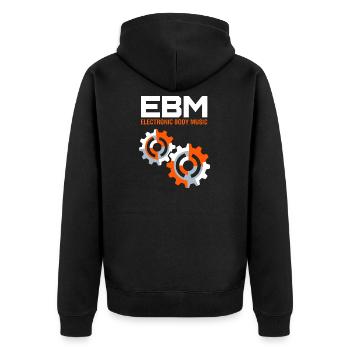 Electronic Body Music - EBM Industrial - Unisex Premium Bio Zip Hoodie - Schwarz - Hinten - Nico (187cm)