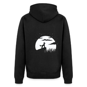 Chinese Crested Dog Chinesischer Schopfhund - Unisex Premium Bio Zip Hoodie - Schwarz - Hinten - Nico (187cm)
