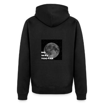 No way too far - Unisex Premium Bio Zip Hoodie - Schwarz - Hinten - Nico (187cm)