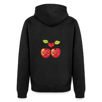 Kirschen Paar Liebe Herz Lustig - Unisex Premium Bio Zip Hoodie - Schwarz - Hinten - Nico (187cm)