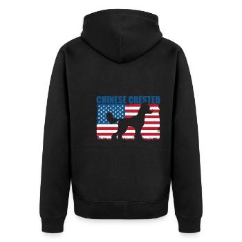 Chinese Crested Dog Chinesischer Schopfhund - Unisex Premium Bio Zip Hoodie - Schwarz - Hinten - Nico (187cm)