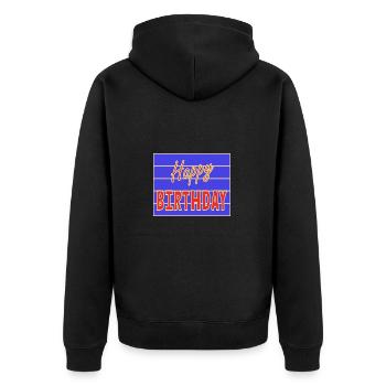 ALLES GUTE ZUM GEBURTSTAG. ALLES GUTE ZUM GEBURTSTAG. JAHRESTAG. - Unisex Premium Bio Zip Hoodie - Schwarz - Hinten - Nico (187cm)