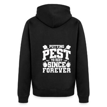 Schädlingsbekämpfung - Unisex Premium Bio Zip Hoodie - Schwarz - Hinten - Nico (187cm)
