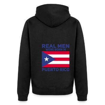 Puerto Rico Flagge | Puerto Ricaner Geschenkideen - Unisex Premium Bio Zip Hoodie - Schwarz - Hinten - Nico (187cm)