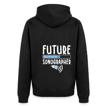 Sonograf - Unisex Premium Bio Zip Hoodie - Schwarz - Hinten - Nico (187cm)