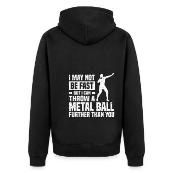Kugelstoßen | Leichtathletik Kugelstoßer Geschenke - Unisex Premium Bio Zip Hoodie - Schwarz - Hinten - Nico (187cm)