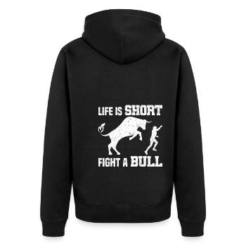 Rodeo - Unisex Premium Bio Zip Hoodie - Schwarz - Hinten - Nico (187cm)