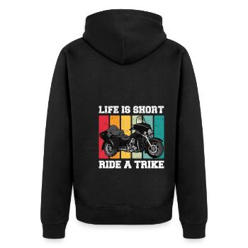 Trike Echte Männer - Triker Trikes Motorrad - Unisex Premium Bio Zip Hoodie - Schwarz - Hinten - Nico (187cm)