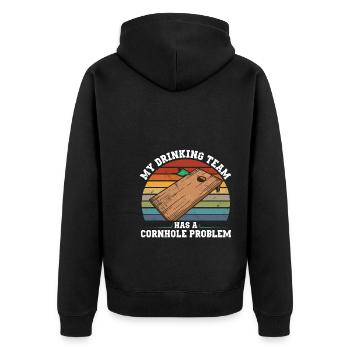 Cornhole Sprüche | Cornhole Geschenke für Männer - Unisex Premium Bio Zip Hoodie - Schwarz - Hinten - Nico (187cm)