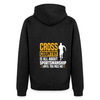 Crosslauf | Cross Country Läufer Berglauf Geschenk - Unisex Premium Bio Zip Hoodie - Schwarz - Hinten - Nico (187cm)