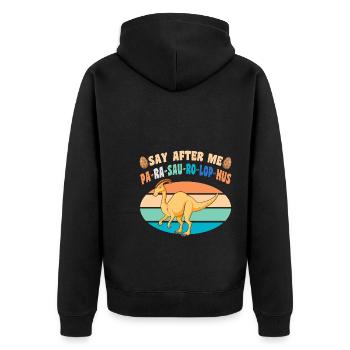 Dinosaurier - Unisex Premium Bio Zip Hoodie - Schwarz - Hinten - Nico (187cm)