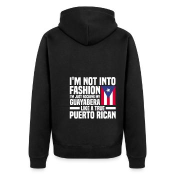 Puerto Rico Flagge | Puerto Ricaner Geschenkideen - Unisex Premium Bio Zip Hoodie - Schwarz - Hinten - Nico (187cm)