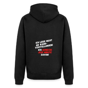 Wahnvorstellung - Unisex Premium Bio Zip Hoodie - Schwarz - Hinten - Nico (187cm)