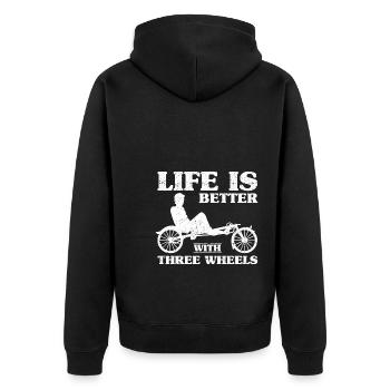 Velomobil | Recumbent Trike Triker Sport Geschenk - Unisex Premium Bio Zip Hoodie - Schwarz - Hinten - Nico (187cm)