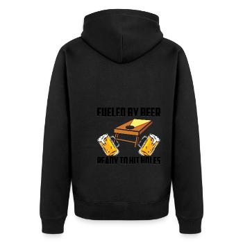 Cornhole Spieler Cornholer Team Sackloch Sport - Unisex Premium Bio Zip Hoodie - Schwarz - Hinten - Nico (187cm)
