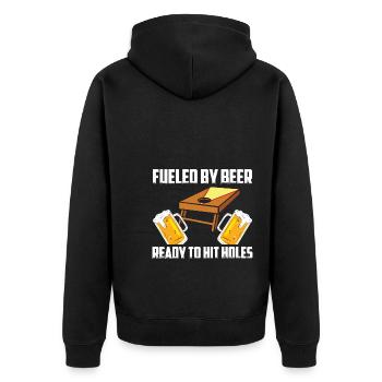 Cornhole Spieler Cornholer Team Sackloch Sport - Unisex Premium Bio Zip Hoodie - Schwarz - Hinten - Nico (187cm)