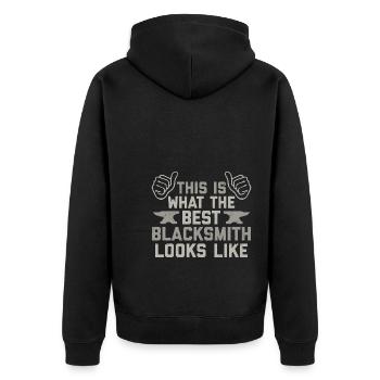 Hufschmied - Unisex Premium Bio Zip Hoodie - Schwarz - Hinten - Nico (187cm)