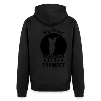Herz Liebe Trompete Spruch - Unisex Premium Bio Zip Hoodie - Schwarz - Hinten - Nico (187cm)