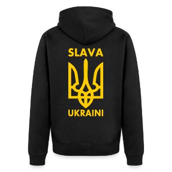 Ukraine - Unisex Premium Bio Zip Hoodie - Schwarz - Hinten - Nico (187cm)