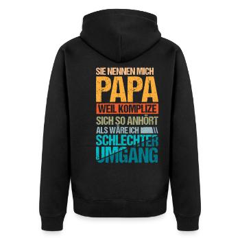 Sie nennen mich Papa - Unisex Premium Bio Zip Hoodie - Schwarz - Hinten - Nico (187cm)