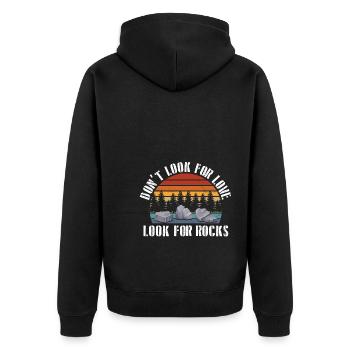 Steine Sammeln | Steinsammler Geologe Geschenkidee - Unisex Premium Bio Zip Hoodie - Schwarz - Hinten - Nico (187cm)