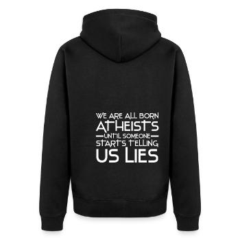 Atheismus Wissenschaft - Unisex Premium Bio Zip Hoodie - Schwarz - Hinten - Nico (187cm)