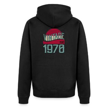 Jahrgang Mai 1970 - Unisex Premium Bio Zip Hoodie - Schwarz - Hinten - Nico (187cm)
