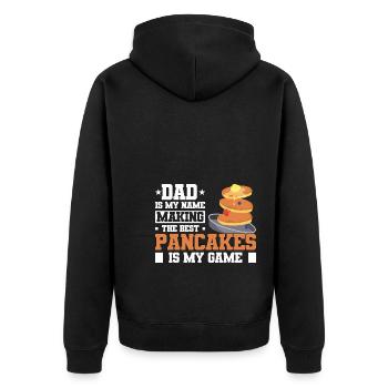 Pancake Koch | Pfannkuchen Ahornsirup Geschenke - Unisex Premium Bio Zip Hoodie - Schwarz - Hinten - Nico (187cm)