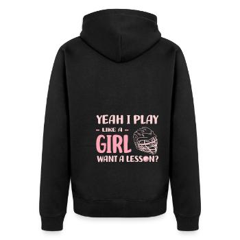 Lacrosse Girls - Unisex Premium Organic Zip Hoodie - black - Back - Nico (187cm)