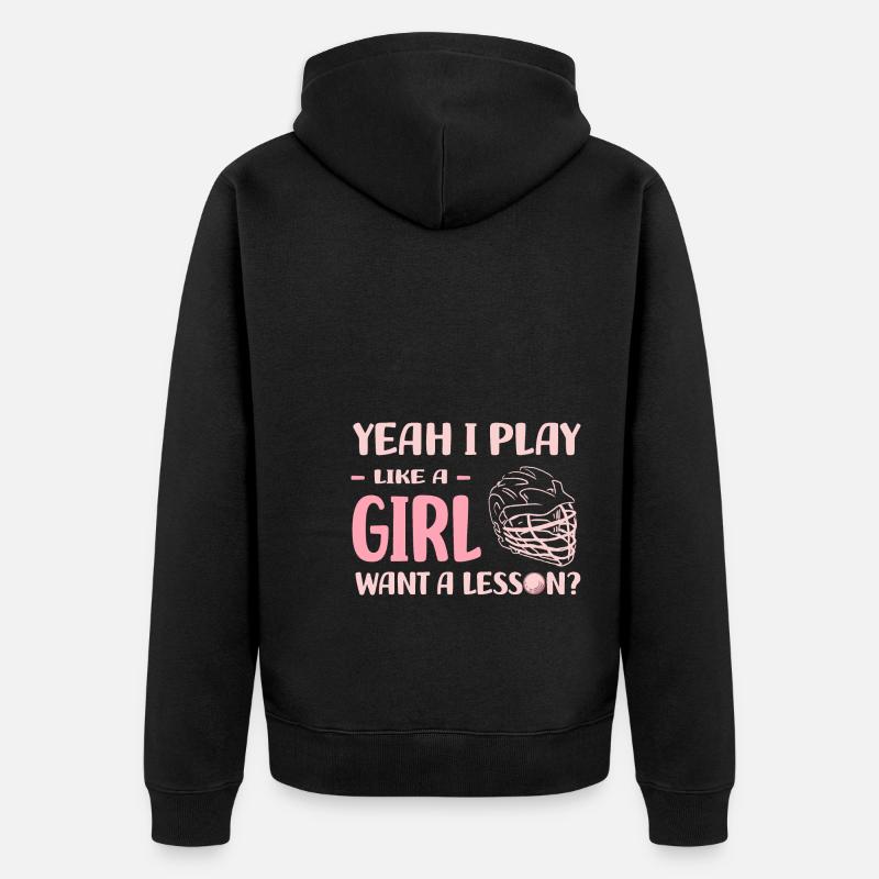 Lacrosse Mädchen - Unisex Premium Bio Zip Hoodie - Schwarz