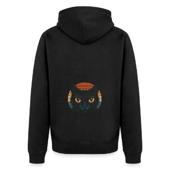 Gelbe Katzenaugen Retro Sunset Katze Vintage - Unisex Premium Bio Zip Hoodie - Schwarz - Hinten - Nico (187cm)
