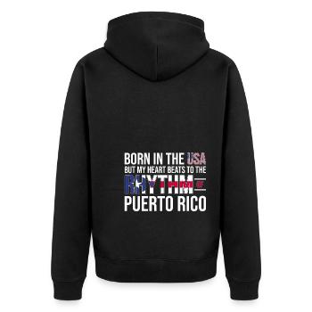 Puerto Rico | Puerto Ricaner Flagge Geschenkideen - Unisex Premium Bio Zip Hoodie - Schwarz - Hinten - Nico (187cm)