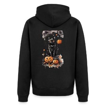 Halloween sorcière chat et citrouilles amant Design - Veste à capuche bio Premium Unisexe - noir - Dos - Nico (187cm)
